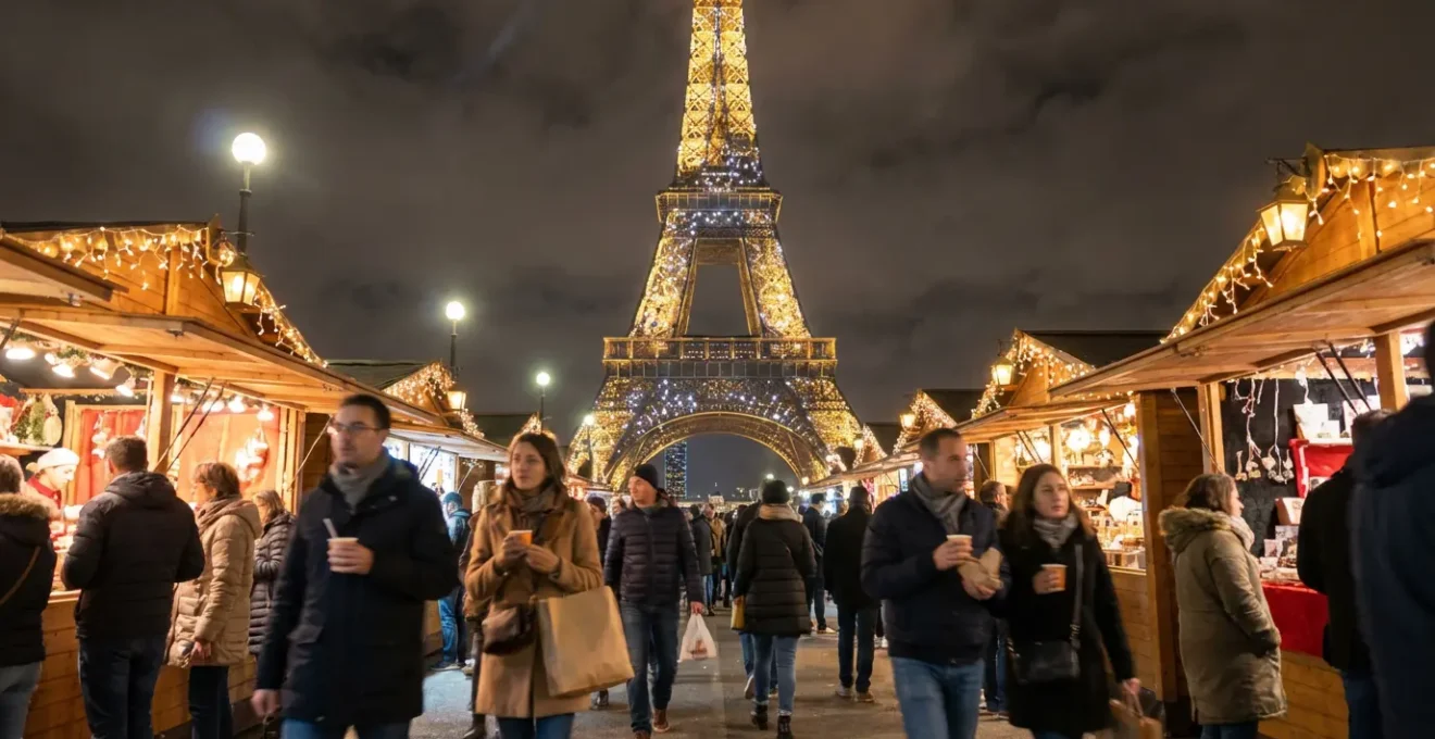 Eiffel Tower sparkling night Christmas atmosphere Paris visitors