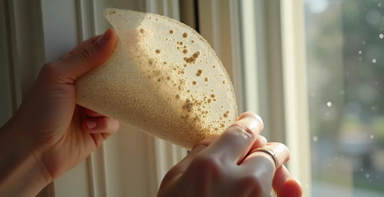 Close-up of hotel room air conditioning unit filter inspection