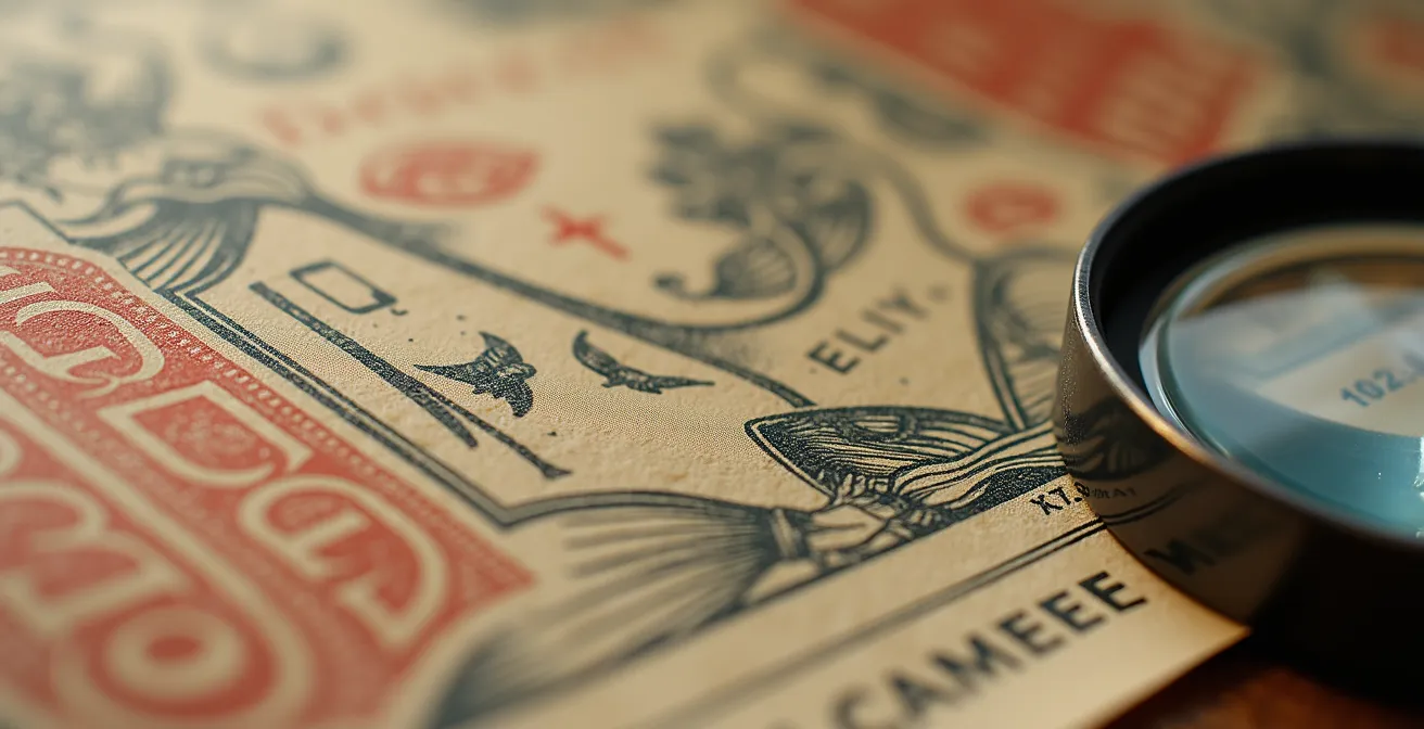 Extreme close-up of vintage lithograph texture showing authentic grain pattern and paper fibers